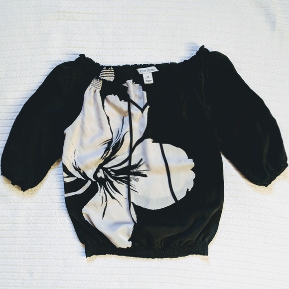 White House Black Market Tops - White House Black Market black white floral blouse